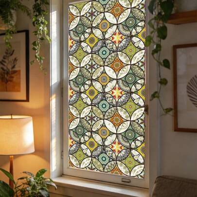1/3Pcs Bohemian Electrostatic Adsorption Frosted Window Cling. Mandala Geometric Pattern, Removable Vinyl Waterproof Material. Privacy Film,Suitable For Bathroom Shower Door Living Room.