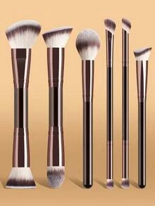 6pcs Professional Makeup Brush Set, Dual-Ended Face & Eye Brushes For Foundation, Concealer, Eyeshadow, Soft Synthetic Bristles - Multicolor - View 13