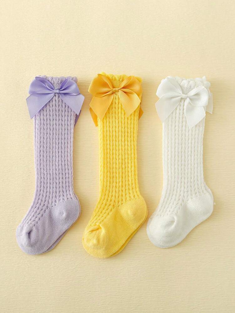 3pairs Baby Bow Decor Cute Over The Calf Socks For Daily Life - Multicolor - View 10