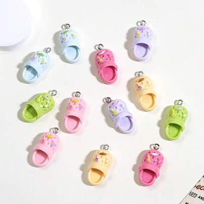 12件/套 随机颜色 仿拖鞋迷你树脂DIY吊坠 手工饰品装饰工艺礼品 耳环项链吊坠树脂配件