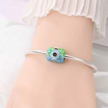 镀银相机造型行李珠，适用于3mm原创手链项链DIY吊坠，女士日常礼物、生日派对礼物、节日礼物 - 彩色 - 查看 10