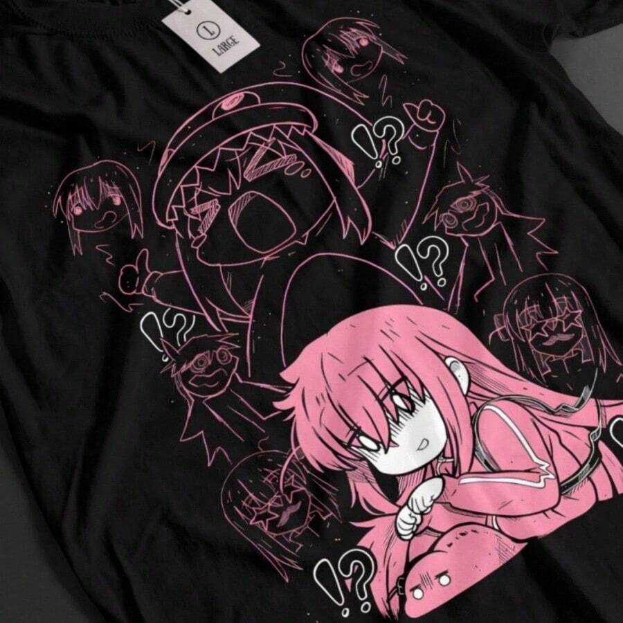 Bocchi The Rock Shirt Hitori Bocchi Tshirt Nijika T-Shirt Ryo Top Kita Anime Tee - 黑色 - 查看 1