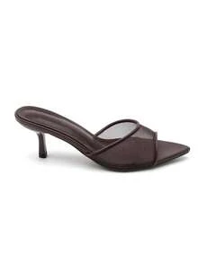 Mules et Escarpins Slingback à Voile de Mesh – L’Audace de la Transparence - 棕色 - 查看 3