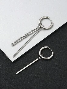 1对不锈钢流苏不对称耳环，时尚独特设计，男士款 - 不對稱耳環 - 查看 2