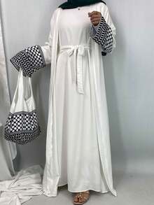 Arab Turkey Middle East Muslim Fashion Women's New Cardigan Robe With Mini Bag - White - View 5