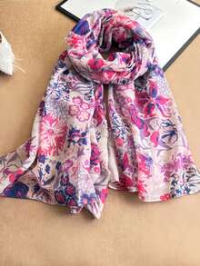 1pc Women's Ditsy Floral Scarf, Pink, Spring - Pink - View 6