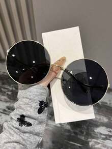 1 Pair Women's Metal Oversized Round Fashion Glasses, Summer New Arrival, Curved Arm Design, Suitable Daily, Travel, Party, Stage Show, Beach, Street Photography, Runway - 漸變灰色 - 查看 8