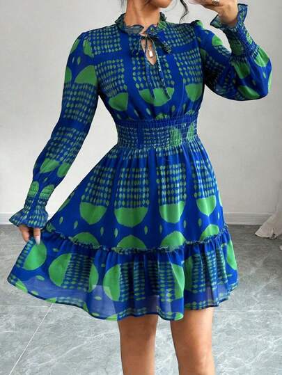 Women's Short Chiffon Dress With Neck Detail