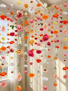 21件装多色悬挂花朵DIY窗帘材料包,人造花室内装饰(含10米透明线),DIY婚礼拱门,人造花门帘吊坠,适用于DIY婚礼装饰、春季派对装饰、母亲节毕业典礼、节日派对装饰、室内外装饰(花朵尺寸随机,3-10厘米) - 彩色 - 查看 3
