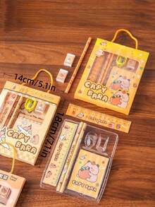 1/6pcs Capybara Stationery Gift Set, Includes Ruler, 2 Pens, Pencil Sharpener, Eraser, Small Notebook, Exquisite Stationery Gift Box, Doodle Set, Art Set And Writing Set - Multicolor - View 5
