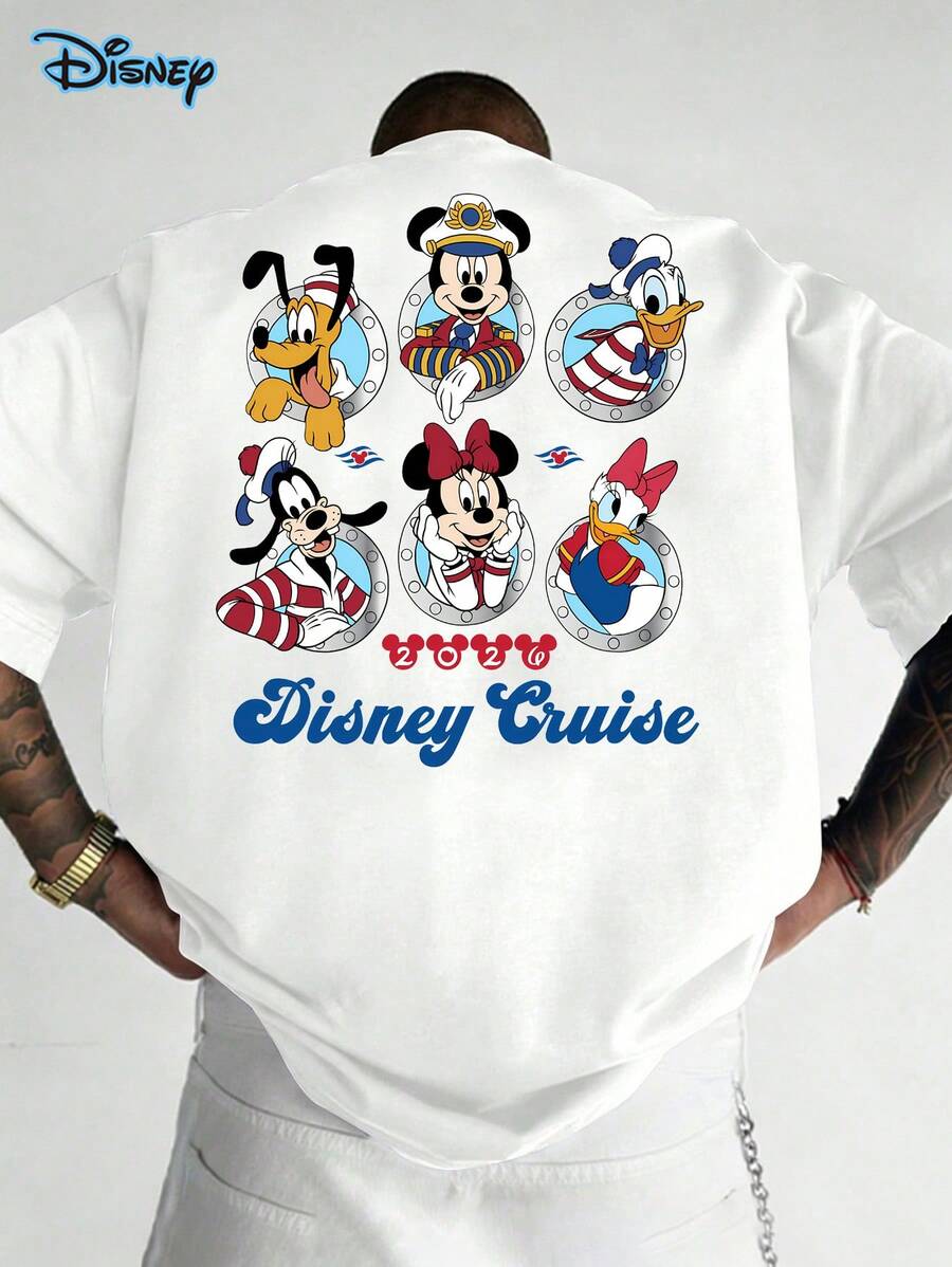 Disney Mickey Mouse Shirts, Disney Theme Park T-Shirts, Patterned T-Shirts, Summer Clothing, Couple Outfits, 220g Pure Cotton Disney Print Round Neck Short Sleeved T-Shirt,Graphic Teesthe Best Gift For Friends, Suitable For Parties, Unisex T-Shirts, Mickey Mouse And His Friends, Fun Shirts, Creative Versatility, Unisex T-Shirts - White - View 1