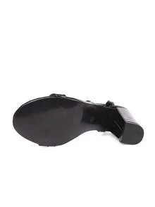 A Pair Of Women's High-Heeled Sandals, Simple Open-Toe Chunky Heel Sandals, Available In Multiple Colors, Made Of Glossy Patent Leather, With A Single Strap And Ankle Strap Design, Exuding A Sophisticated And Professional Style, Suitable For Office Commutes, Summer Outings, And Everyday Wear. - 黑色 - 查看 7