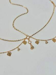 1 Cadena para la cabeza con forma de corazón de aleación, con borlas y rhinestones, de moda y sencilla, como regalo para la fiesta de baile de una niña (la cadena hecha a mano se corta según el tamaño, el número de piezas con forma de corazón con rhinestones no es fijo), para la novia, accesorio para el cabello para mujeres - oro - Ver 3