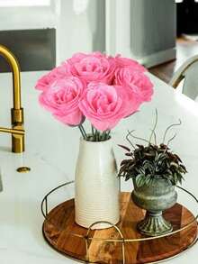 12支7厘米闪光玫瑰花束，人造闪光花，珠光假花，人造玫瑰，永不凋谢的假玫瑰花束，适合周年纪念、订婚、结婚礼物、家居装饰、办公室/厨房装饰、派对装饰、房间装饰、情人节、母亲节、新年、复活节等场合。 - 粉紅色玫瑰 - 查看 8