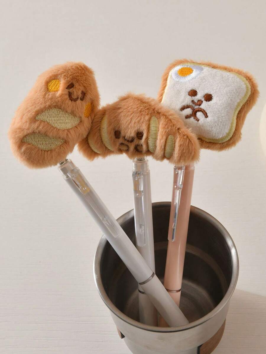 3pcs Plush Cheese Shaker Ballpoint Pens, Cute Creative Stationery, Student Back To School Essential - A - View 1