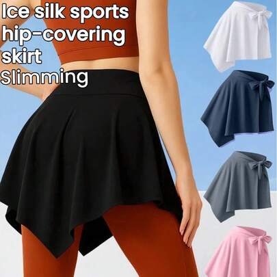 1 ชิ้น กระโปรงกีฬาแคชชวลสำหรับวิ่ง, กระโปรงรัดเอวเพรียวบางกันโป๊สำหรับผู้หญิง, ผ้าคลุมเต้นรำ, กระโปรงโยคะกันโป๊, กระโปรงกันโป๊แบบไม่สมมาตรพร้อมเชือกผูก, กระโปรงสั้น/ผ้าคลุมไหล่แบบใช้คู่