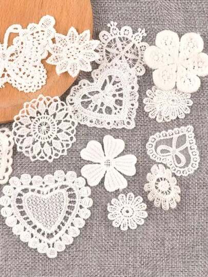 20pcs White Lace Butterfly, Heart And Embroidery Flower Patch Without Adhesive For Diy Accessories, Clothing, Bags And Other Materials