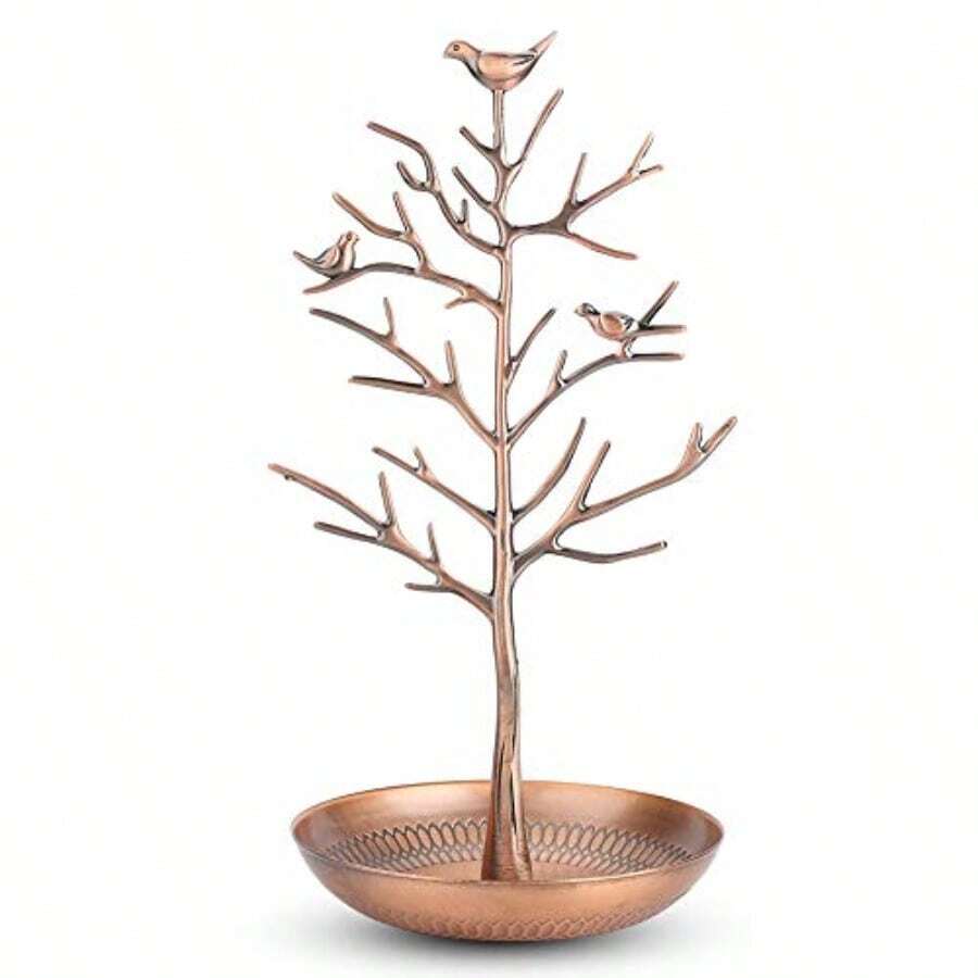ZJchao Árbol de Soporte para Joyas Soporte de exhibición de joyería Collar Soporte para Pendientes Torres de Almacenamiento con Bandeja para Joyas Pulsera Anillo Bronce - Bronce - Ver 1