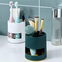 1 suport organizator multifuncțional pentru baie, cu suport pentru periuță de dinți, tavă de scurgere, depozitare pentru pastă de dinți și aparat de ras, plastic, nu necesită alimentare - Multicolor - Vizualizare 3