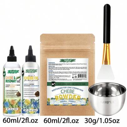 Chebe DIY 护发素保湿滋养产品天然护发油，Chebe 护发粉和精华液套装，男女皆宜