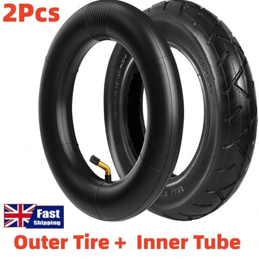 2x 10 Inch Electric Scooter Inner + Tyre Tube - For Pure Air 10x2.125 Bent Valve - Negro - Ver 1