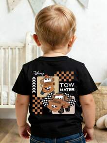 This Disney Pixar Cars Mater-Themed Casual And Simple Crew Neck Short-Sleeved T-Shirt Is Designed For Both Baby Boys And Girls, Making It An Ideal Choice For Summer Wear. - Black - View 1
