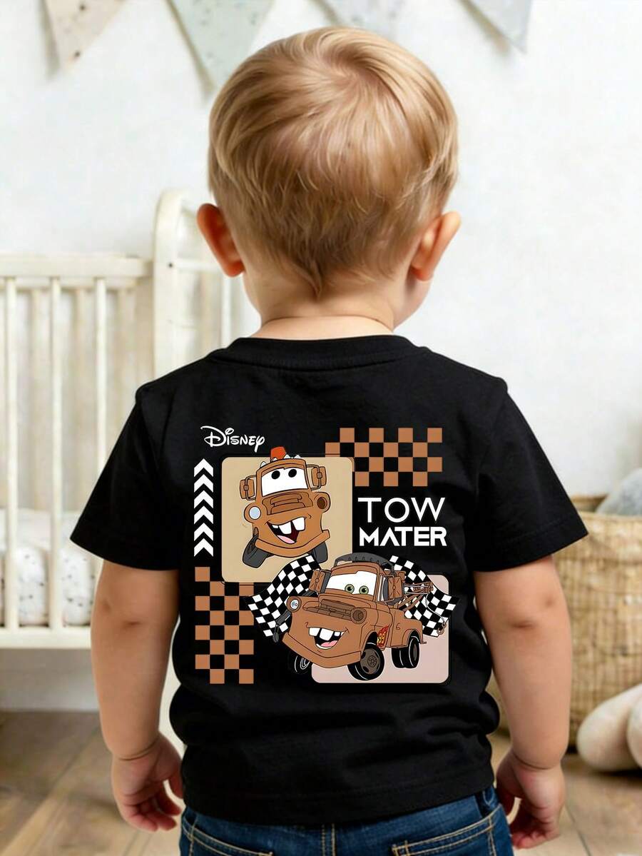 This Disney Pixar Cars Mater-Themed Casual And Simple Crew Neck Short-Sleeved T-Shirt Is Designed For Both Baby Boys And Girls, Making It An Ideal Choice For Summer Wear. - Black - View 1