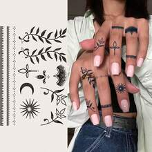 Herbal Juice Semi-Permanent Magic Tattoo Sticker, Simple Tattoo For Women, Cute Mini Style Fresh Natural Star Moon Branch Vine Pattern, 14-Day Waterproof Non-Reflective Tattoo Sticker, 1 Sheet - Blue - View 10