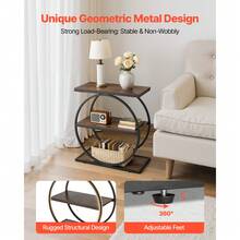 End Table, 3-Tier Narrow Side Table With Open Storage Shelves, Modern Nightstand Bedside Desk With Round Metal Frame, Wood Sofa Coffee Desk For Living Room, Bedroom, Office, Rustic Brown - Narrow, 3 Layers - View 6