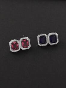 一对优雅奢华的铜色水钻方形几何耳环，适合女士正式场合、派对、夜店着装。 - 方塊款 - 查看 6