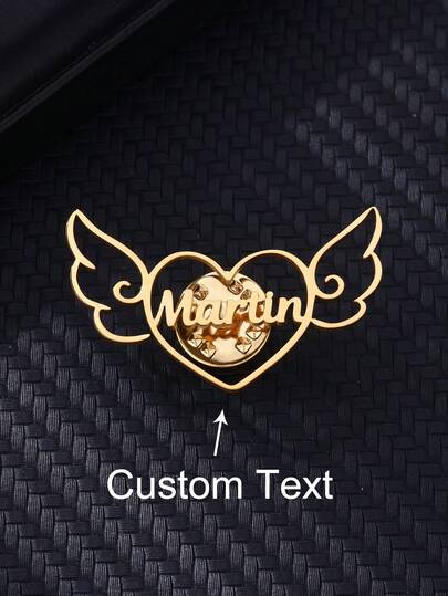 Broche personalizado con alas de ángel en forma de corazón y nombre para mujeres y hombres, de acero inoxidable, broche personalizado, insignia, joyería personalizada para ropa, regalo de cumpleaños y Día de San Valentín