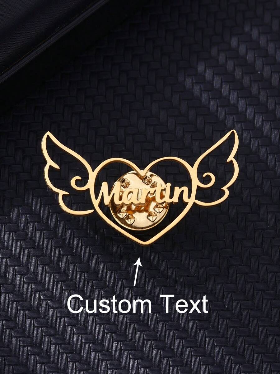 Custom Angel Wings Heart Name Brooches For Women Men Stainless Steel Customized Brooch Pin Badge Personalized Jewelry On Clothes Birthday Valentine's Day Gift - Multicolor - View 1