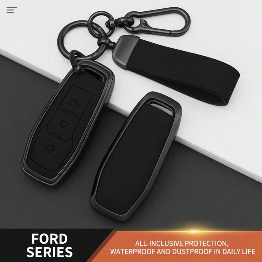 Premium Zinc Alloy Car Key Fob Cover Protector Compatible With Ford Mustang Mondeo Explorer - Hand Rope Buckle - View 1