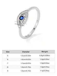 1pc 925 Sterling Silver Minimalist Demon Eye Blue Zirconia Ring, Everyday Wear For Women - Evil Eye - View 11