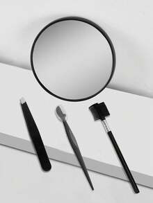 10倍放大镜修眉工具套装，包含眉毛修剪器、镊子和眉刷。小巧便携的化妆镜，可用于修眉、化妆，适合放在房间、浴室、橱柜或化妆包中。送给伴侣的绝佳礼物（黑色） - 彩色 - 查看 6