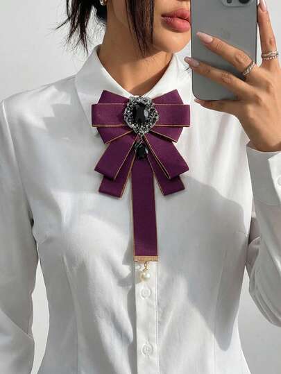 1pc Women's Elegant Luxurious Crystal & Faux Pearl Bowknot Pendant Decor, Suitable For Casual, Stage Performance, Party Matching