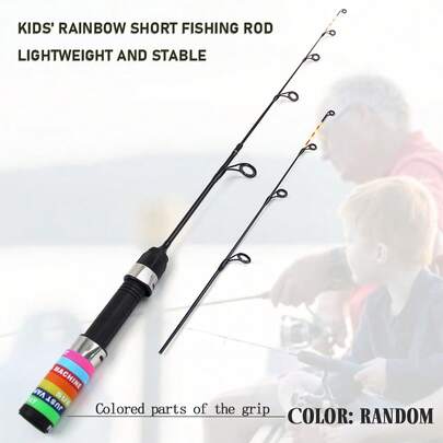 57厘米/1.87英尺便携式钓竿，碳纤维超软轻便钓竿，操作简便，适合初学者和经验丰富的钓鱼者，时尚钓竿，手柄颜色随机，适用于池塘、水库、溪流等水域垂钓小型鱼类。