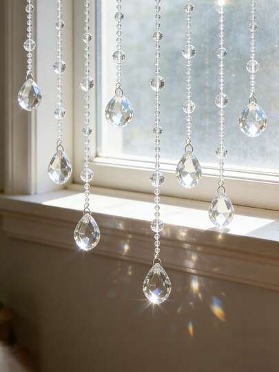 10pcs Acrylic Crystal Bead Strings, Transparent Bead Pendants With Hooks, Elegant Acrylic Crystal Bead Curtains, Suitable For Wedding Stage, Home Decor, Graduation Ceremony Decor, Mother's Day Decor, Ceiling Hangings, Photo Backdrop Decor, Birthday/Wedding Arch Decor, Door Curtain Bead Decor Accessories