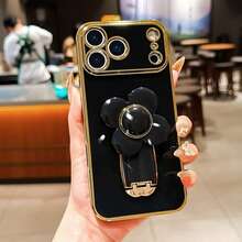 Flower Spinner Phone Case, Electroplated Shockproof Luxury Protective Cover With Dust-Proof Holes, Compatible With IPhone 6/7/8/X/XS/XR/11/12/13/14/15/16, Galaxy, , Honor, HW, , - Black - View 6