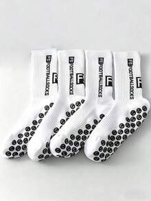 4 Pairs Unisex Sports Socks, Football Socks, Basketball Socks, Black & White - Black and White - View 4