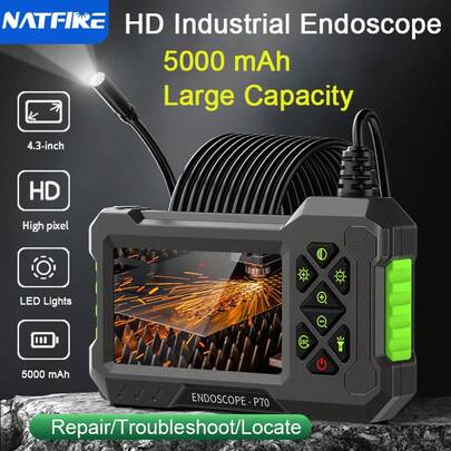 Kamera endoskopowa przemysłowa NATFIRE z 8 diodami LED, 4,3-calowy sprzęt do inspekcji wideo HD, wodoszczelność i pyłoszczelność IP67, akumulator litowo-jonowy 5000 mAh, odpowiednia do inspekcji rur, nie wymaga montażu, nadaje się do napraw samochodowych i udrażniania rur