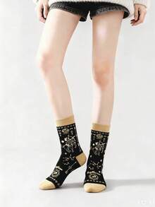 1/3/6/12 Pairs Women Comfortable & Fun Zodiac Sign Pattern Mid-Calf Socks - Multicolor - View 5