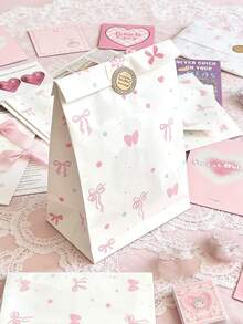 Set de 10 bolsas de regalo con forma de corazón y lazo rosa, bolsas de embalaje para caramelos, bolsas de envoltura de regalo, materiales de embalaje de papel kraft, bolsas de fondo plano - Multicolor - Ver 6