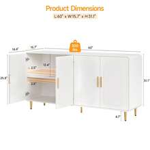 ONBRILL 60" Sideboard Buffet Cabinet, Cream White Credenza Storage Cabinet, Large Modern Console Table With Archway And Shelves, Coffee Bar For Living Dining Room Kitchen Hallway - 白色 - 查看 2