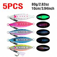 5 piezas de señuelos de pesca con brillo de hundimiento rápido de 60g-150g para lanzamiento, señuelos de metal para pesca de altura con anzuelos asistentes para lubina y trucha - Multicolor - Ver 12