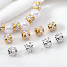 10pcs Stainless Steel Rhinestone Large Hole Spacer Beads, Suitable For DIY Necklace, Bracelet, Jewelry Making - 10Pcs - View 2
