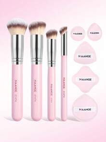 MAANGE 2/4/5件套专业化妆刷套装，带纸盒，包含粉扑、散粉刷、腮红刷、粉底刷、修容刷、鼻影刷。柔软刷毛，适用于粉状和液状化妆品，方便旅行携带，是送给女性和女孩的理想礼物。 - 粉色 - 查看 15