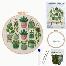 Bộ dụng cụ thêu hình chậu cây, bộ thêu thủ công DIY dành cho người mới bắt đầu bao gồm vải in sẵn, khung thêu, chỉ màu, kim và sách hướng dẫn, phù hợp cho người mới bắt đầu, lý tưởng để trang trí nhà cửa, các hoạt động tiệc tùng, quà tặng Giáng sinh, Ngày của Mẹ, Lễ Tạ ơn, quà tặng sáng tạo cho những người yêu thích thủ công. - thực vật - Xem 5