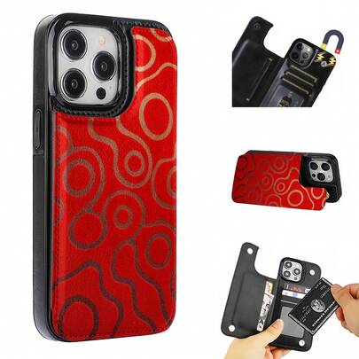 Gold Grain Pattern Imitation Leather Magnetic Mobile Phone Case, Compatible With IPhone 17 Pro Max/17 Air/16 Pro/15/14 Plus/13 And 12, Compatible With S25 Ultra/S25/S24 Ultra/S23 Ultra/S22 Ultra, You Can Insert Credit Card Room Card Cash.