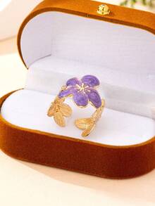 1pc Fashionable Versatile Elegant Niche Design Fresh Purple Flower Ring, Suitable For Women's Daily Wear, Gift - Purple - View 5